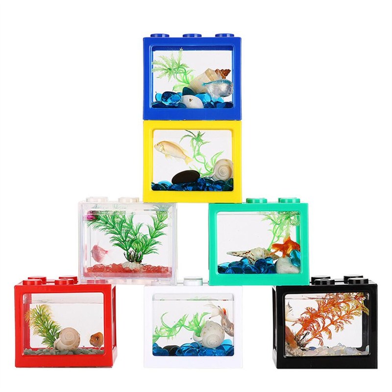 Mini Fish Tank Creative DIY Desktop Stackable Building Blocks Fish Tank Betta Aquarium Home Office Table Decoration Feeding Box