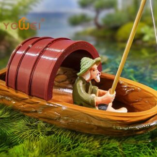 New 1Set Fish Tank Pond Landscaping Decoration Handmade Floating Boat Fisherman Mini Boat Model Aquarium Accessories