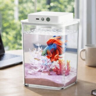Transparent Betta Fish Tank Intelligent Sensing LED Light Fish Breeding Tank Plastic USB Charging Figure Display Case Aquarium