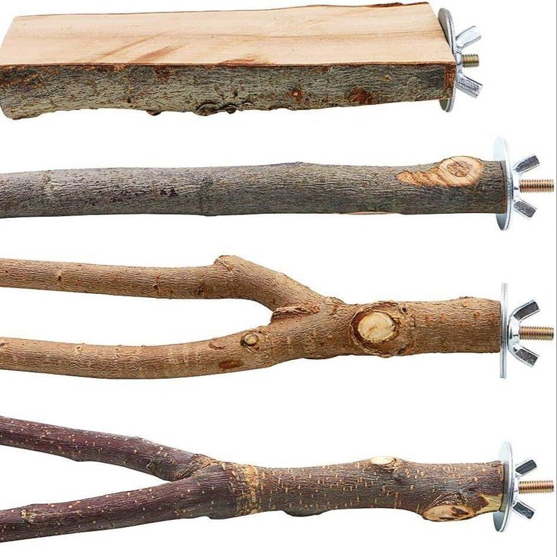 4 Pack Natural Wood Bird Perch Parrot Stand Branches Fork Toys,Pet Bird Cage Wooden Hanging Perch Platform Hammock Swing Toy for Small Parakeets,Budgies,Cockatiels,Conures,Macaws,F