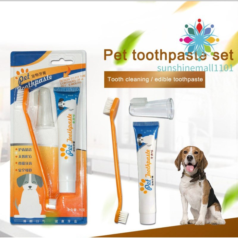 Pet Dog Cat Vanilla/Beef Flavor Toothpaste Toothbrush Oral Hygiene Health Care Ratings 10