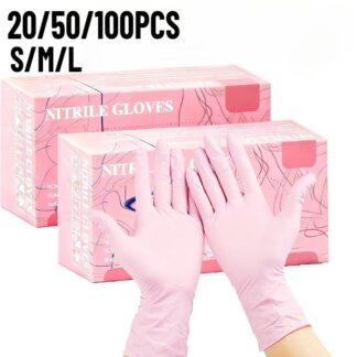 20/50/100PCS Disposable Light Pink Nitrile Gloves Pet Bath Bathing Kitchen Cleaning Hygiene Embroidery Beauty Hairdressing Tools