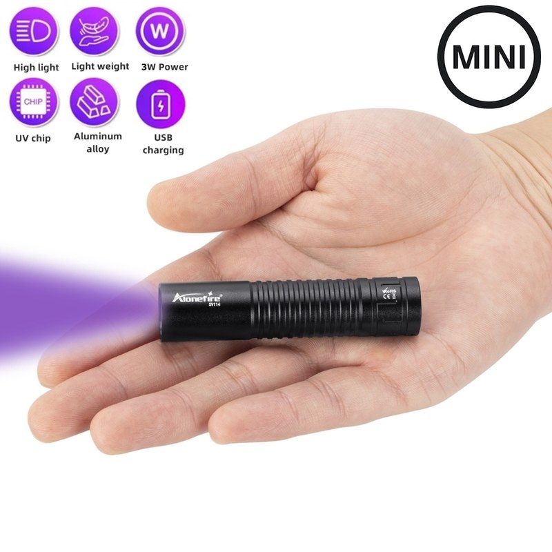395/365nm Mini UV Flashlight USB Rechargeable Nail Lamp Pet Urine Cat Tinea Money Ore Marker Hotel Hygiene Detection Light