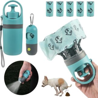 Dog Poop Scooper Set Claw Waste Picker with Leash Clip Poop Bag Dispenser LED Light Portable Hygienic Cleanup Tool for Pet Dogs