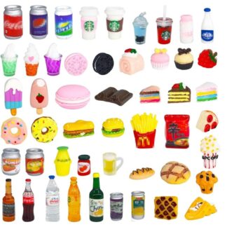 50Pcs Miniature Food Drink Bottles Soda Pop Cans Pretend Play Kitchen Game Party Accessories Toys Cake Ice Cream for Doll House