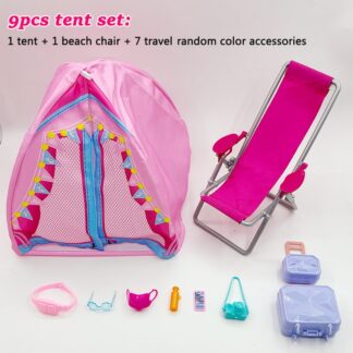 9Pcs Tent Beach Chair Travel Accessories Fashion Playhouse Fun Camping Game Doll Accessories Toys for Children Christmas