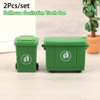 1Set 1:12 Dollhouse Miniature Trash Can Toy Mini Sanitation Trash Cans Model Simulation Garbage Curbside Trash Bin Kid Toys
