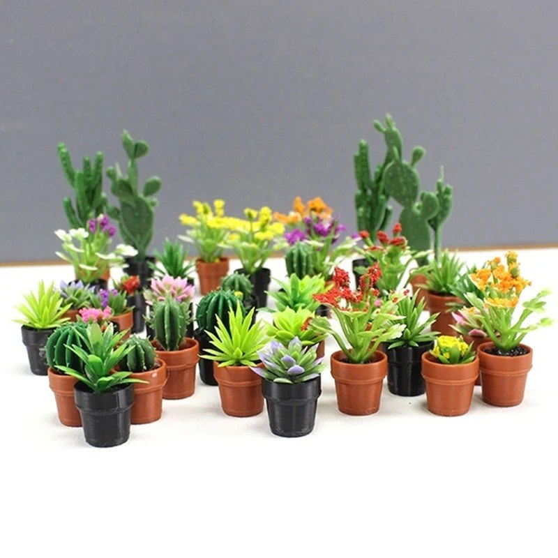 1/12 Dollhouse Miniature Scene Decoration Green Plant Pot Mini Plant Fairy Post Pot Doll Accessories Toys
